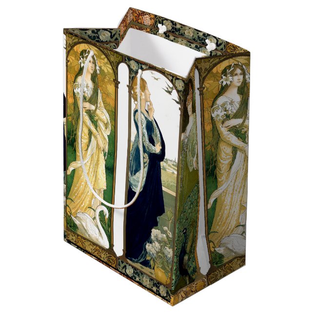 Art Nouveau Lady Bird Swan Peacock Floral Gift Bag (Back Angled)