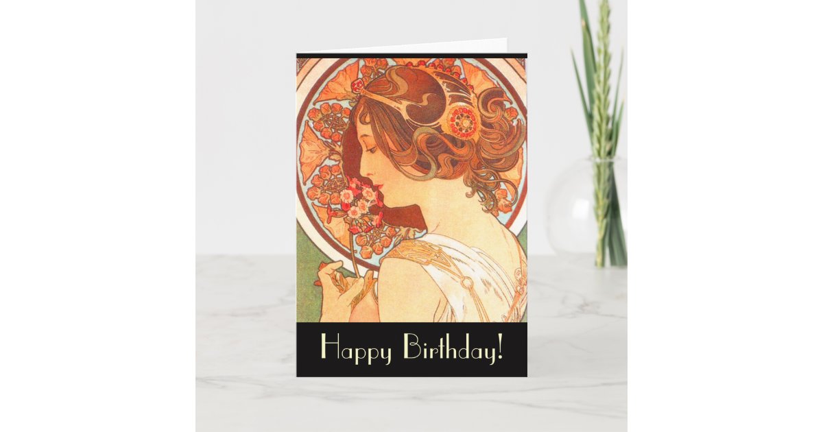 Art Nouveau Lady Birthday Card Zazzle.co.uk
