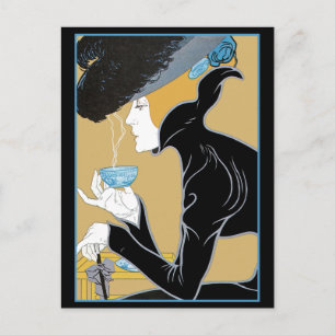 Art Nouveau Lady Drinking Tea Postcard