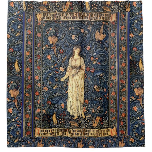 Art Nouveau Lady Flower Bird Rabbit Shower Curtain (Front)