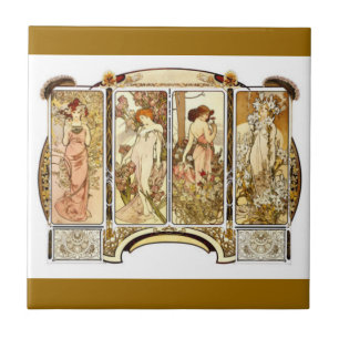 Art Nouveau Lady Flowers Floral Woman Vintage Tile
