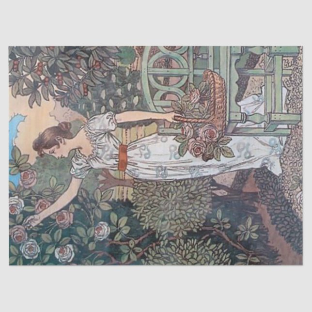 Art Nouveau Lady Garden French Flower Decoupage 2 Tissue Paper (Front)