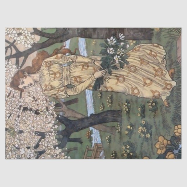 Art Nouveau Lady Garden French Flower Decoupage Tissue Paper (Front)