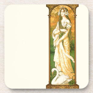 Art Nouveau Lady Lily Floral Flowers Coaster