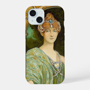 Art Nouveau Lady & Peacock Vintage Illustration iPhone 15 Case