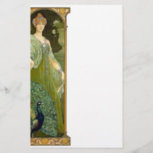 Art Nouveau Lady & Peacock Vintage Illustration Stationery