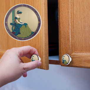 Art Nouveau Lady Waiting Ceramic Knob