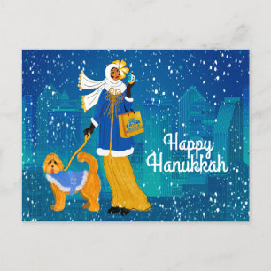Art Nouveau Lady with Doodle Dog Holiday Postcard