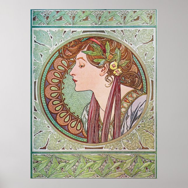 Art nouveau lady with laurel leaves poster (Front)