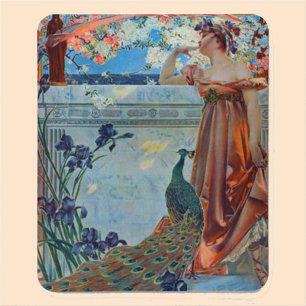 Art Nouveau Lady with Peacock Mouse Mat