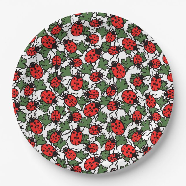 Art Nouveau Ladybug Insects Pattern Paper Plate (Front)