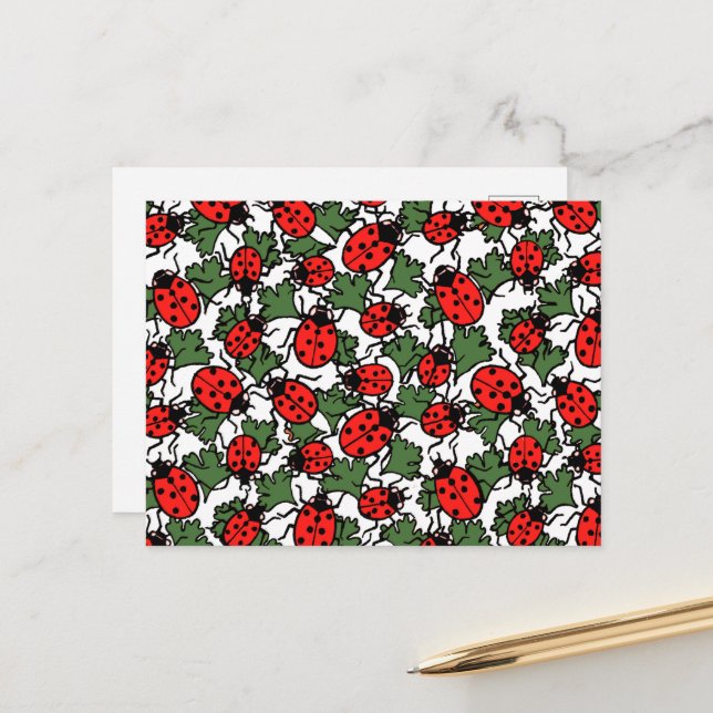 Art Nouveau Ladybug Insects Pattern Postcard (Front/Back In Situ)