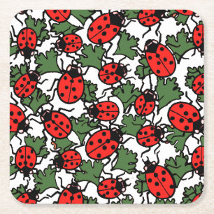 Art Nouveau Ladybug Insects Pattern Square Paper Coaster