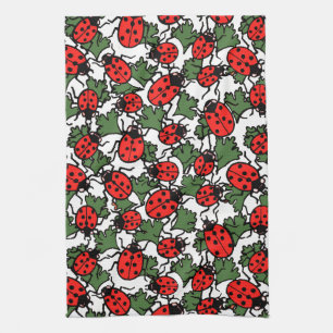 Art Nouveau Ladybug Insects Pattern Tea Towel