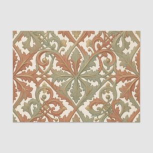 Art Nouveau Leaf Scroll Terracotta Sage Pattern Tissue Paper