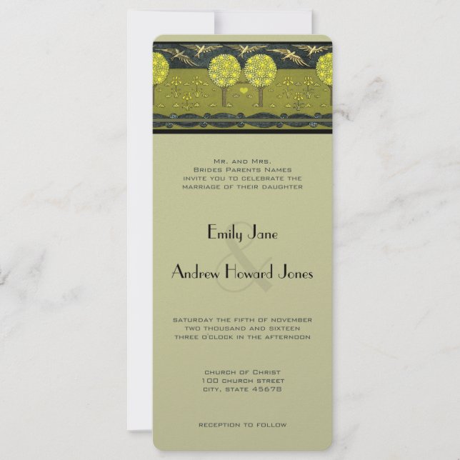 Art Nouveau Lemon Tree Orchard Lovebird Wedding Invitation (Front)