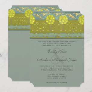 Art Nouveau Lemon Tree Vintage Bird Wedding Invitation