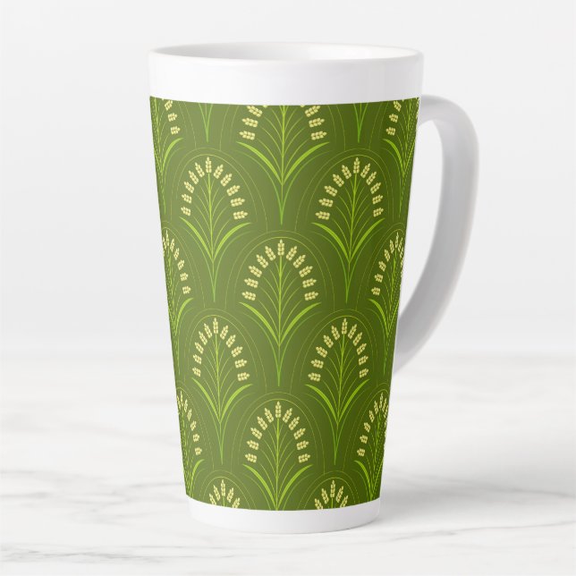 Art Nouveau Light Green Flowers Latte Mug (Right Angle)
