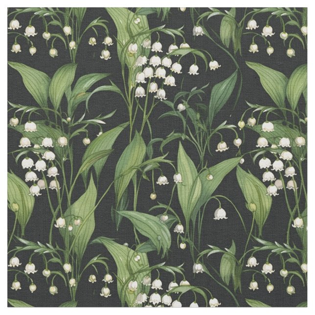 Art Nouveau Lilies of the Valley Pattern Fabric (Close Up)