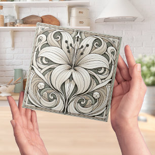 Art nouveau Lilly Floral Tile