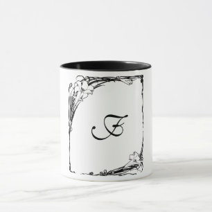 Art nouveau lily flower black and white mug