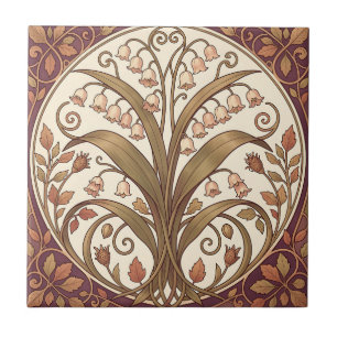 Art Nouveau Lily of the Valley Botanical Tile