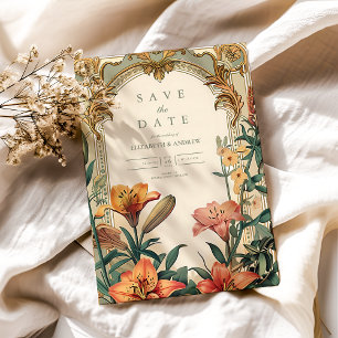 Art Nouveau Lily Wedding – Floral Frame Design Save The Date