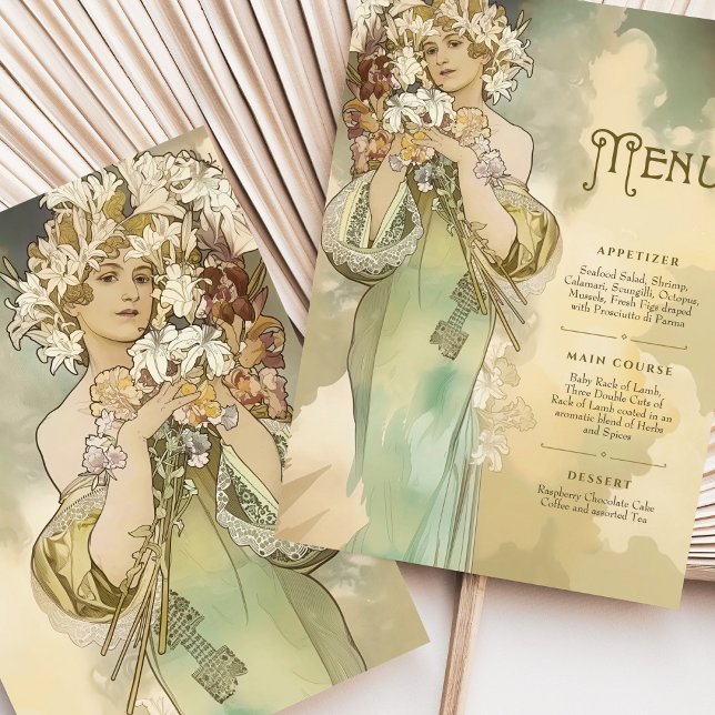Art Nouveau Lily Wedding Menu Card Soft Pastel (Creator Uploaded)