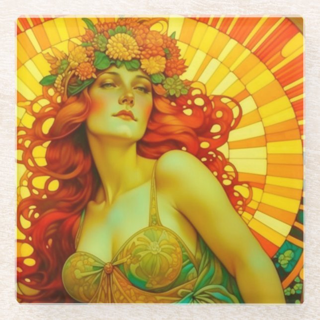 Art Nouveau Litha Glass Coaster (Front)