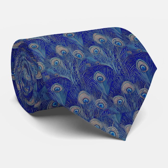 Art Nouveau Luxury Peacock Feather Pattern Tie (Rolled)