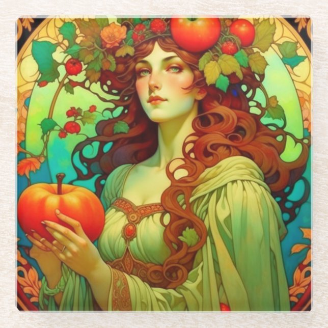 Art Nouveau Mabon Glass Coaster (Front)