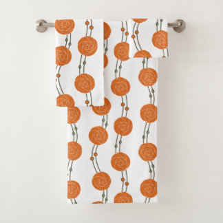 Art Nouveau Mackintosh Rose Stripes Orange Bath Towel Set