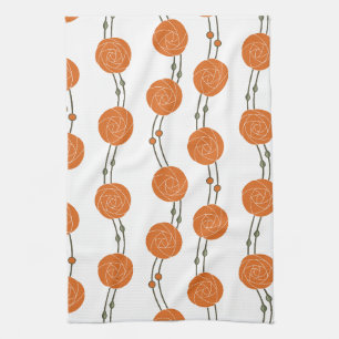Art Nouveau Mackintosh Rose Stripes Orange Tea Towel