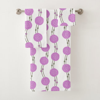 Art Nouveau Mackintosh Rose Stripes Pink Bath Towel Set