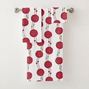 Art Nouveau Mackintosh Rose Stripes Red Bath Towel Set