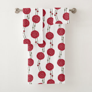 Art Nouveau Mackintosh Rose Stripes Red Bath Towel Set