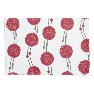 Art Nouveau Mackintosh Rose Stripes Red Pillowcase