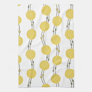 Art Nouveau Mackintosh Rose Stripes Yellow Tea Towel