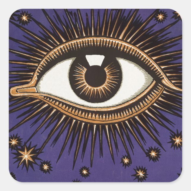 Art Nouveau Magic Eye & Stars Vintage illustration Square Sticker (Front)