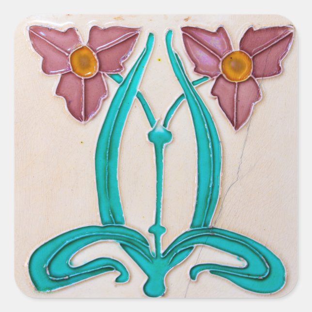 Art Nouveau Majolica Tile Square Sticker (Front)