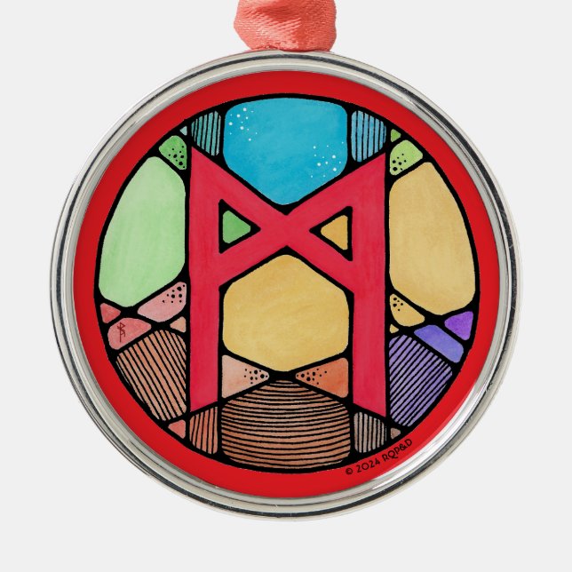 Art Nouveau Mannaz Rune of Humanity Metal Tree Decoration (Front)