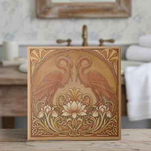 Art Nouveau Mirrored CranePat#9 Terra Cotta ID1193 Tile