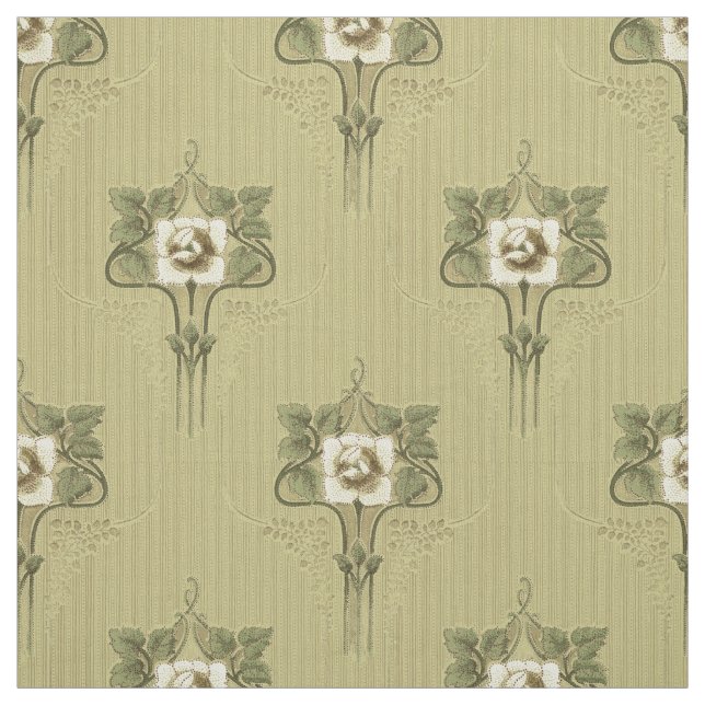 Art Nouveau Mission Style White Flower Pattern Fabric (Swatch)