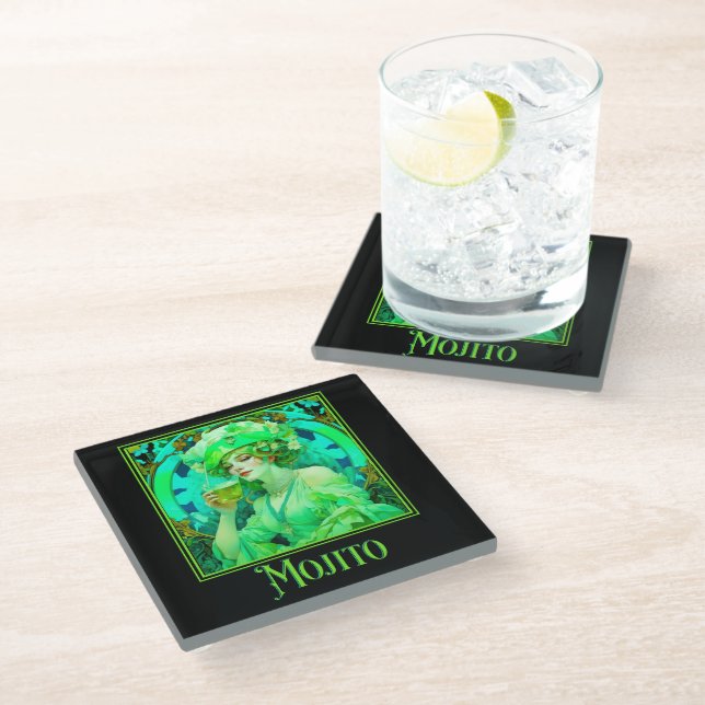 Art Nouveau Mojito Glass Coaster (Angled)