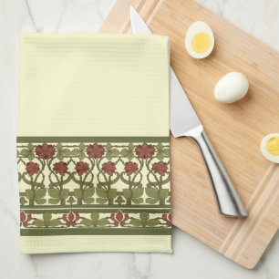 Art Nouveau Monogram Vintage Floral Border Frieze Tea Towel
