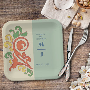 Art Nouveau Monogram Wedding Paper Plate