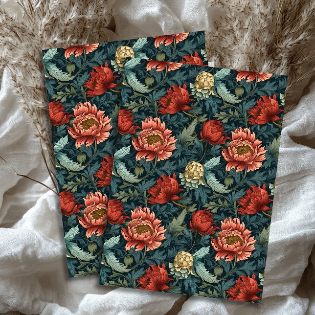 Art nouveau Morris deep red pink pastel green sage Tissue Paper (Art nouveau Morris deep red pink pastel green sage Tissue Paper)