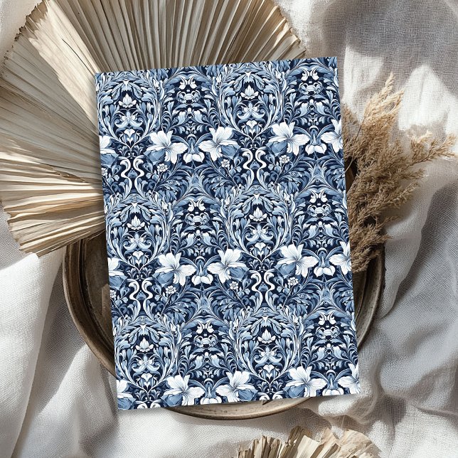 Art nouveau Morris navy blue and white flowers Tissue Paper (Art nouveau Morris navy blue and white flowers Tissue Paper)
