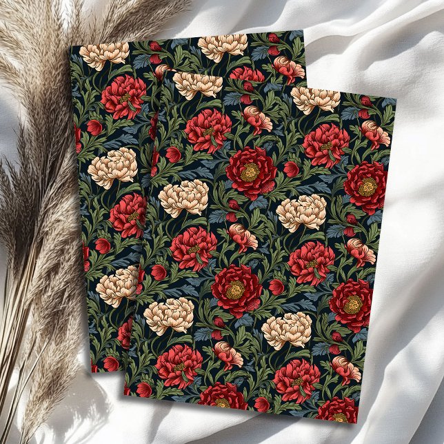 Art nouveau Morris red blush flowers pastel blue Tissue Paper (Art nouveau Morris red blush flowers pastel blue Tissue Paper)
