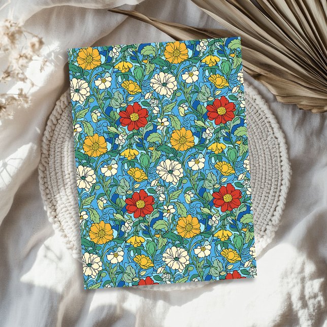 Art nouveau Morris red yellow white flowers blue Tissue Paper (Art nouveau Morris red yellow white flowers blue Tissue Paper)